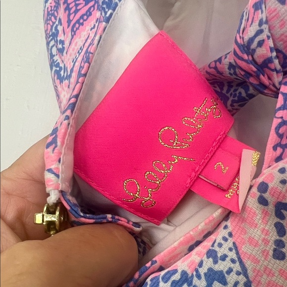Lilly Pulitzer - Shelli Coastal Blue Maybe Gator Pink Tie Back Mini Dress Size 2 - Picture 12 of 12